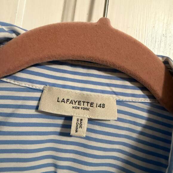 Lafayette 148 New York Bracelet Sleeve Popover Shirt XS Blue Stripe - Picture 4 of 7
